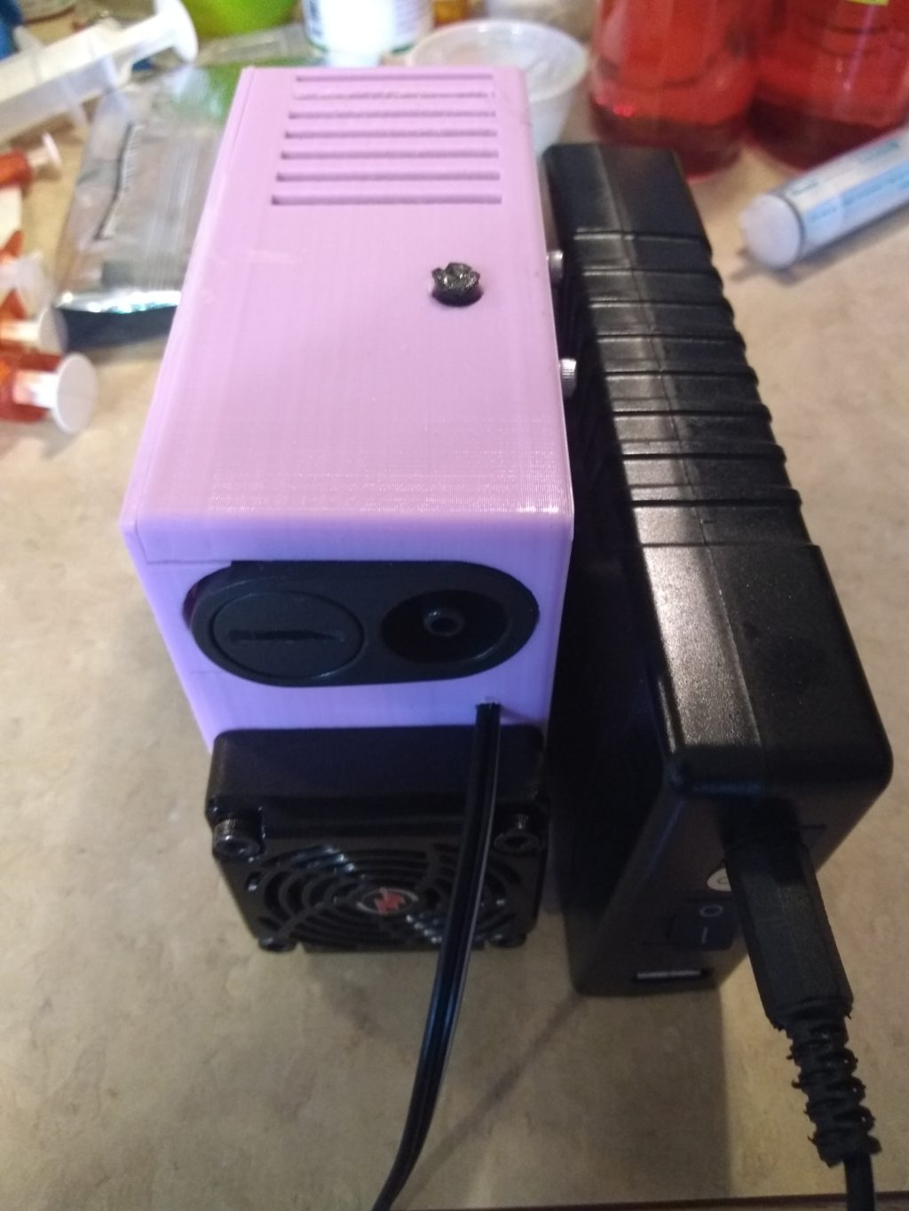 Portable nebulizer prototype — angled view